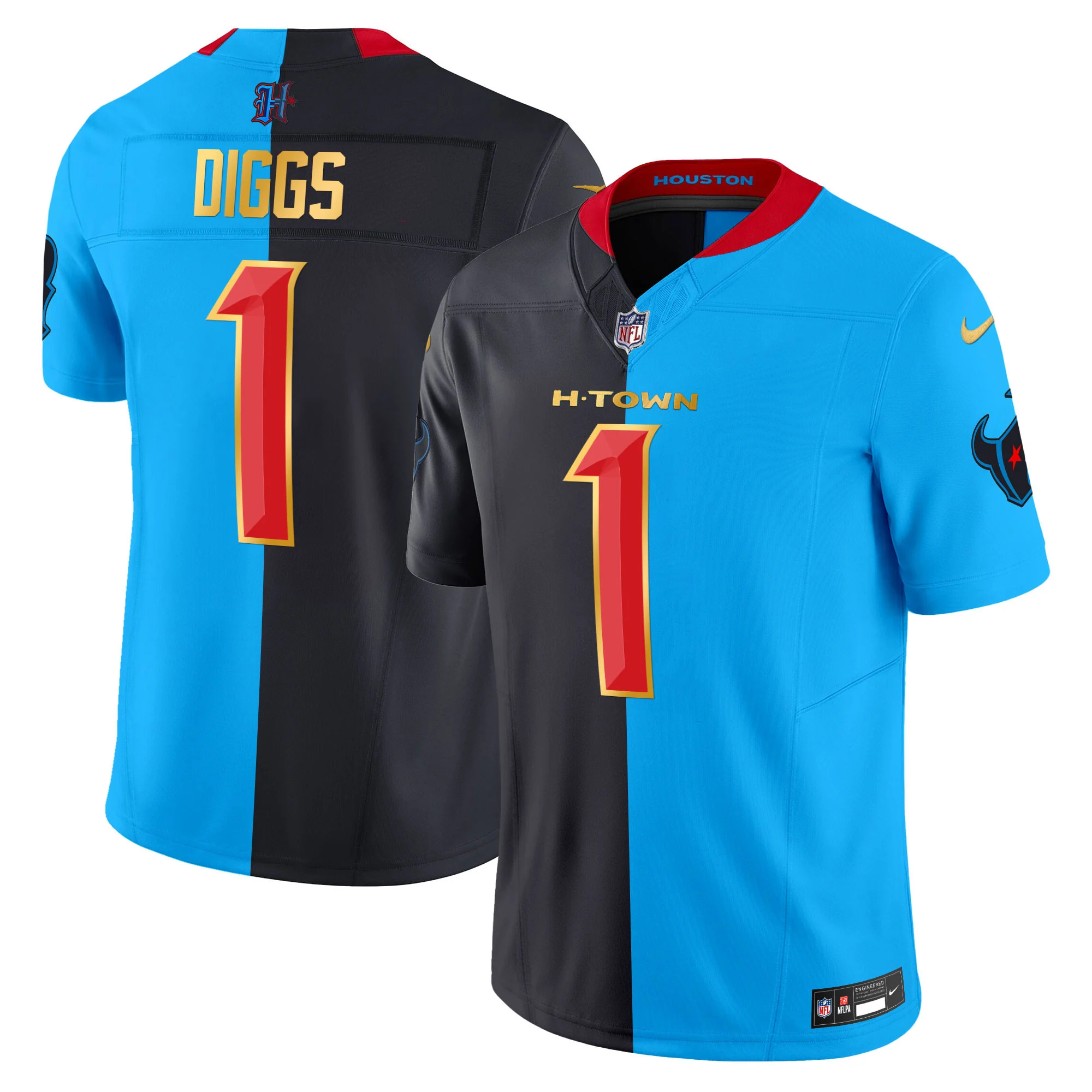 Mens Houston Texans 2024 Gold Trim Vapor Limited Jersey Stefon Diggs Jersey Split