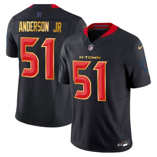 Mens Houston Texans 2024 Gold Trim Vapor Limited Jersey Will Anderson Jr Jersey Navy Limited