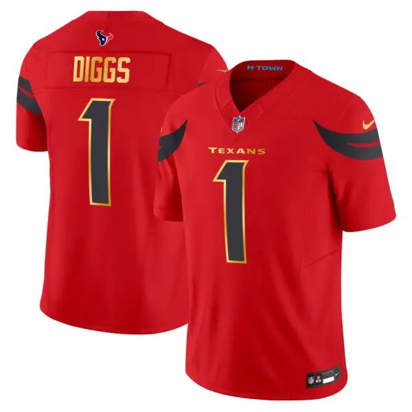 Mens Houston Texans 2024 Gold Trim Vapor Limited Jersey Stefon Diggs Jersey Red