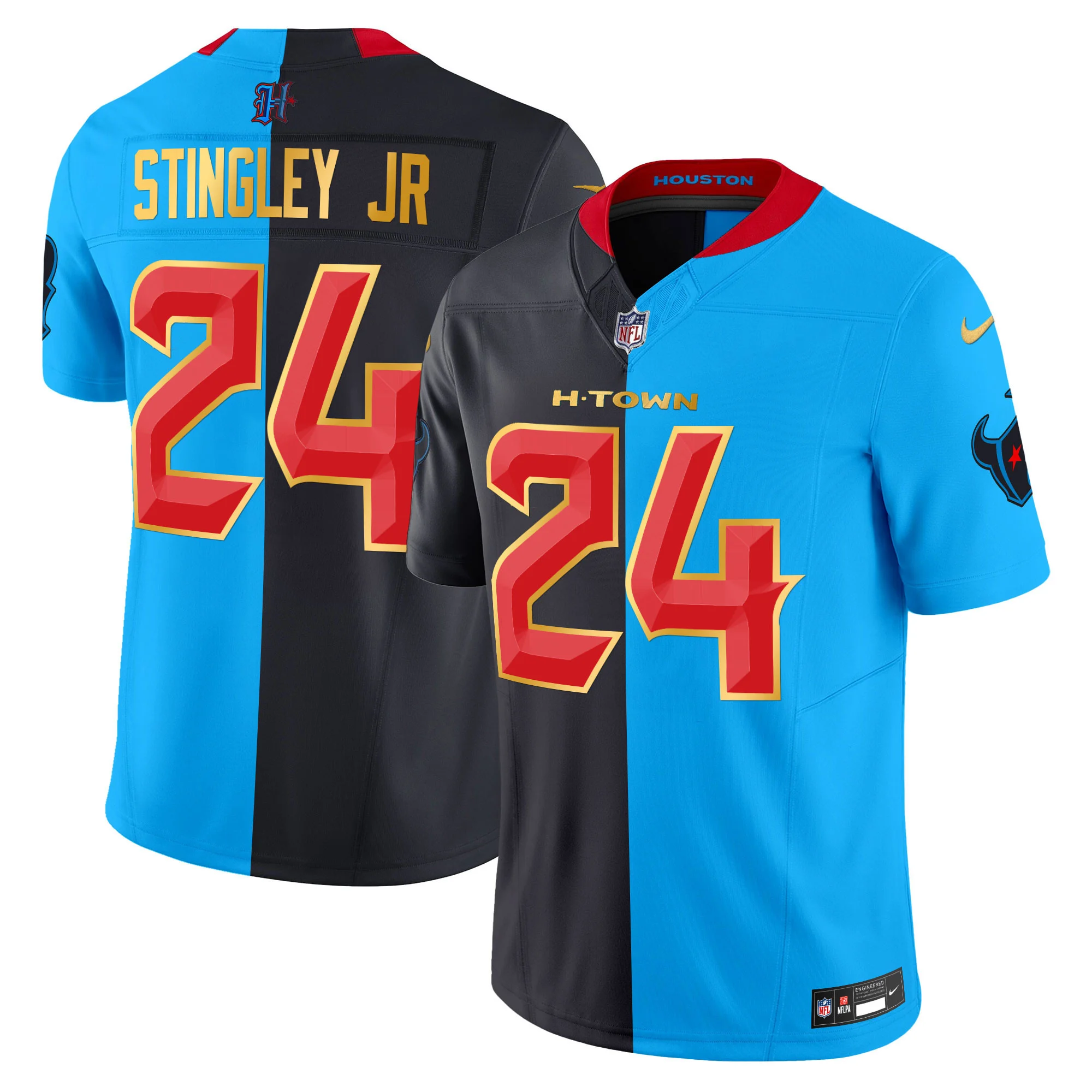 Mens Houston Texans 2024 Gold Trim Vapor Limited Jersey Derek Stringley Jr Jersey Split