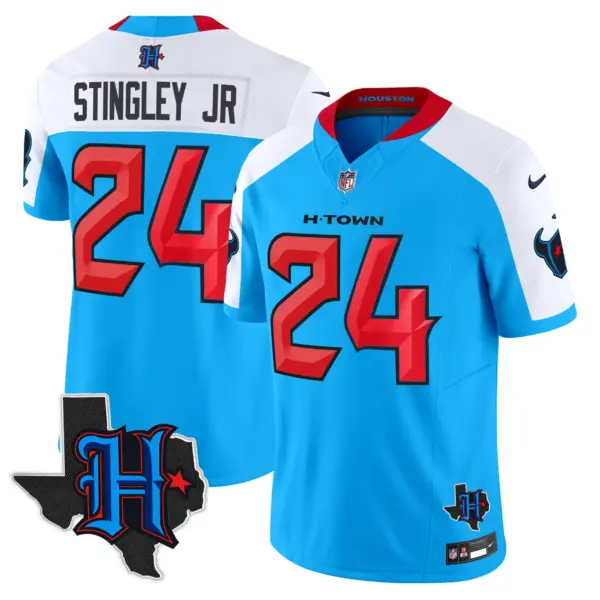 Mens Houston Texans 2024 Texas Patch Vapor Limited Jersey V2 Derek Stringley Jr Jersey Blue Alternate