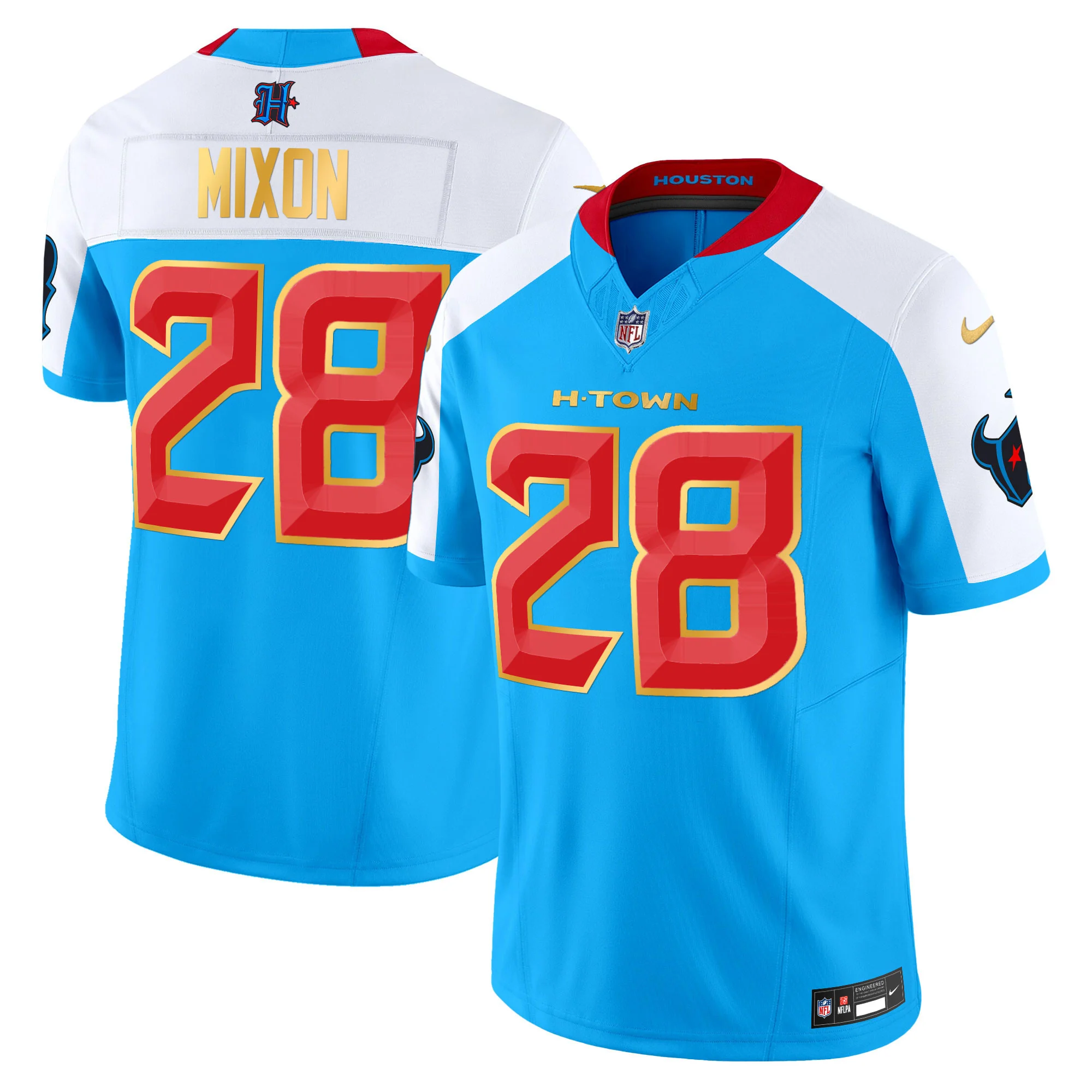 Mens Houston Texans 2024 Gold Trim Vapor Limited Jersey Joe Mixon Jersey Blue Alternate