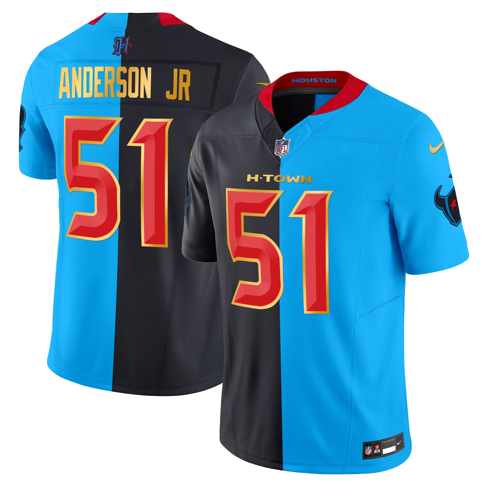 Mens Houston Texans 2024 Gold Trim Vapor Limited Jersey Will Anderson Jr Jersey Split