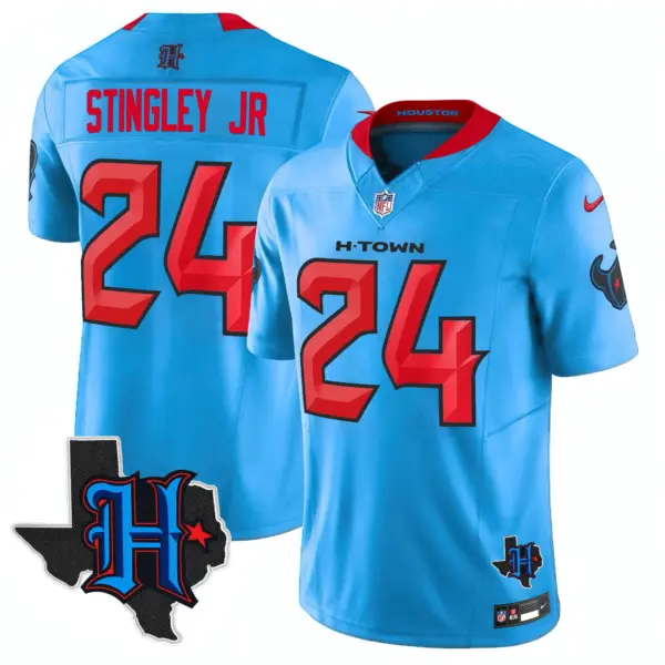 Mens Houston Texans 2024 Texas Patch Vapor Limited Jersey V2 Derek Stringley Jr Jersey Blue