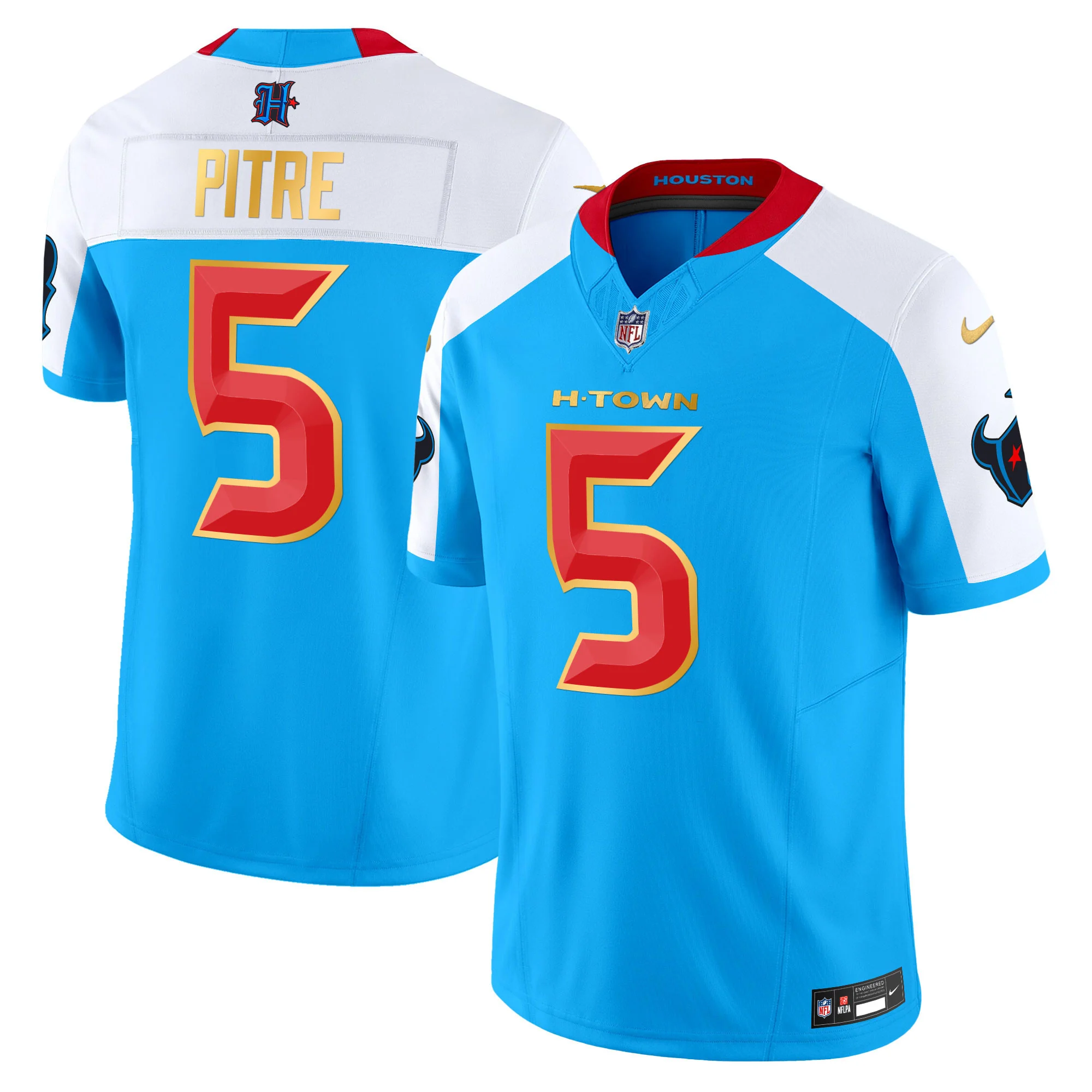 Mens Houston Texans 2024 Gold Trim Vapor Limited Jersey Jalen Pitre Jersey Blue Alternate