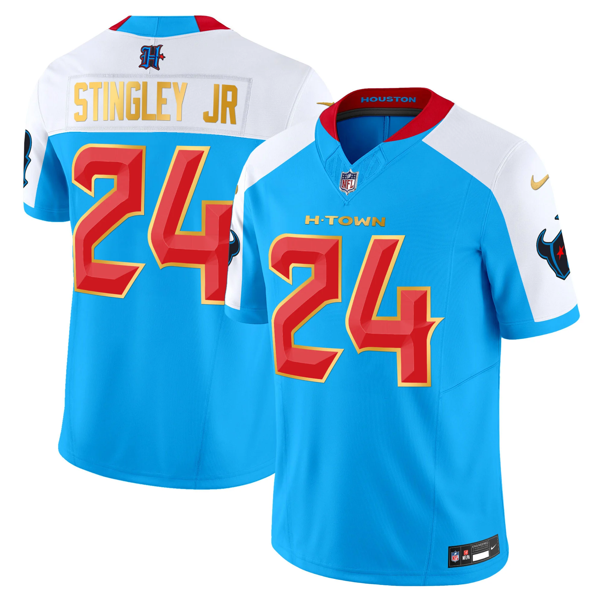 Mens Houston Texans 2024 Gold Trim Vapor Limited Jersey Derek Stringley Jr Jersey Blue Alternate