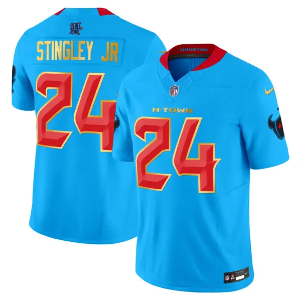 Mens Houston Texans 2024 Gold Trim Vapor Limited Jersey Derek Stringley Jr Jersey Blue