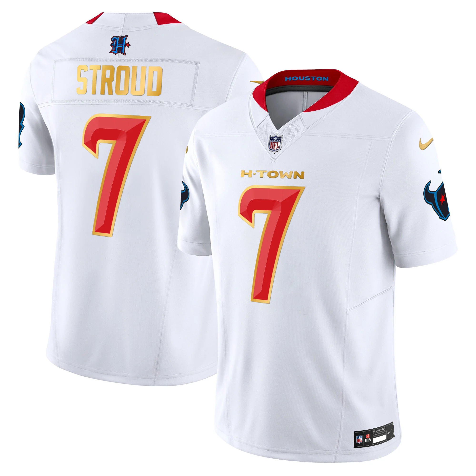 Mens Houston Texans 2024 Gold Trim Vapor Limited Jersey CJ Stroud Jersey White