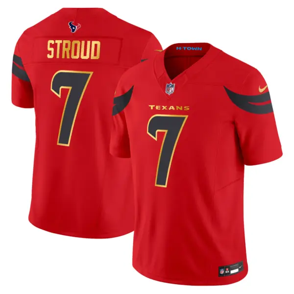 Mens Houston Texans 2024 Gold Trim Vapor Limited Jersey CJ Stroud Jersey Red