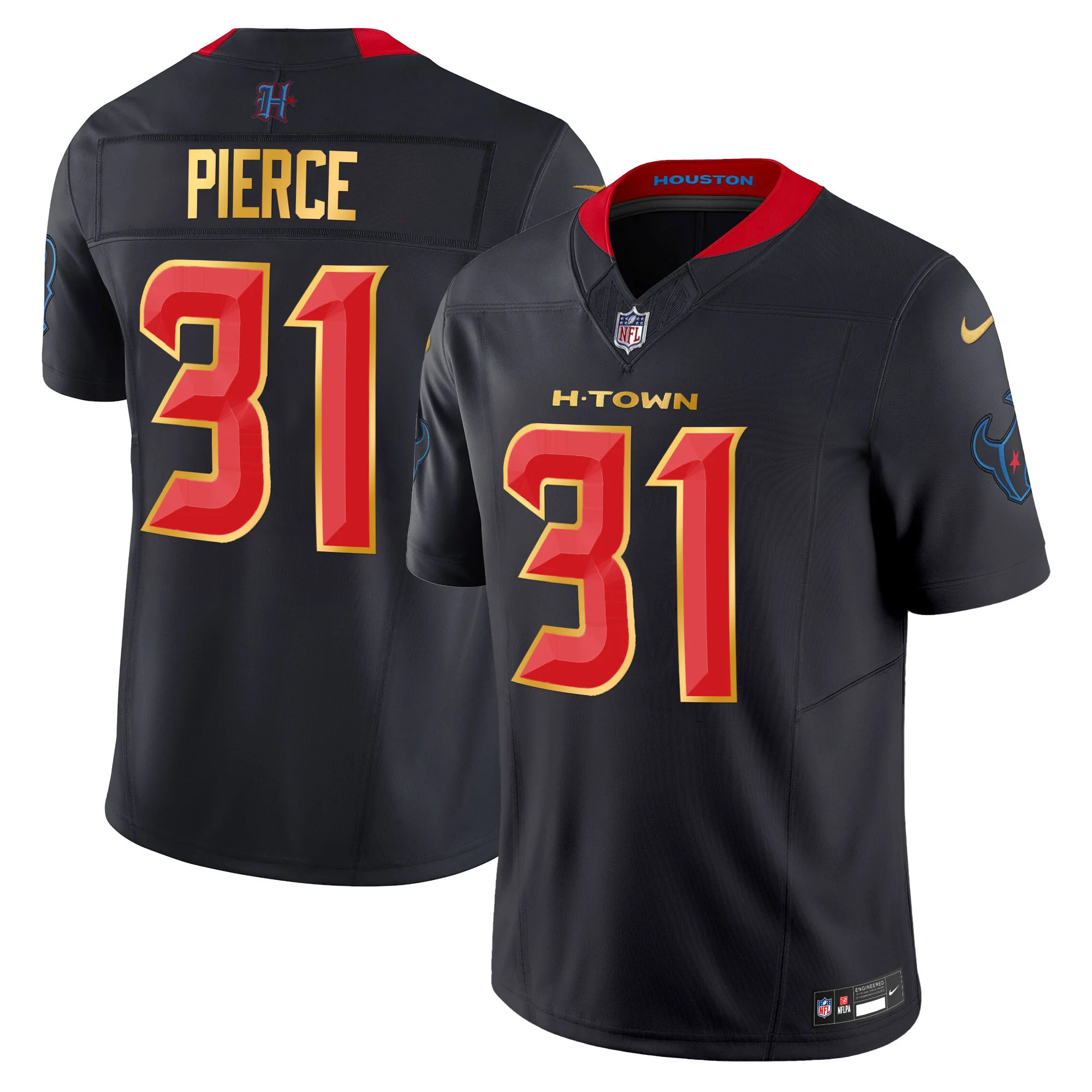Mens Houston Texans 2024 Gold Trim Vapor Limited Jersey Dameon Pierce Jersey Navy Limited