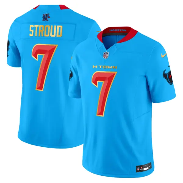 Mens Houston Texans 2024 Gold Trim Vapor Limited Jersey CJ Stroud Jersey Blue