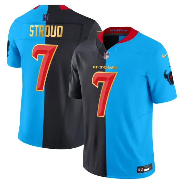 Mens Houston Texans 2024 Gold Trim Vapor Limited Jersey CJ Stroud Jersey Split