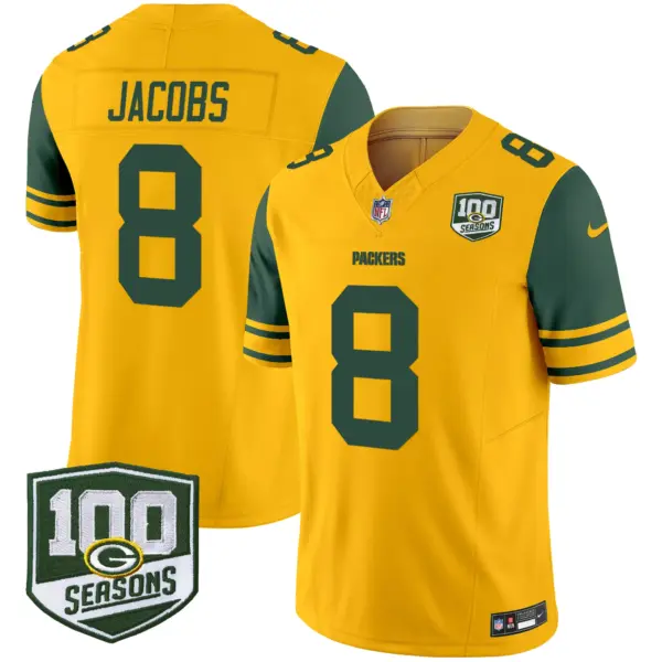 Mens Green Bay Packers Throwback 100Th Season Patch Vapor Limited Jersey Josh Jacobs Jersey Gold