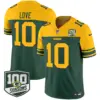 Mens Green Bay Packers Throwback 100Th Season Patch Vapor Limited Jersey Jordan Love Jersey Green