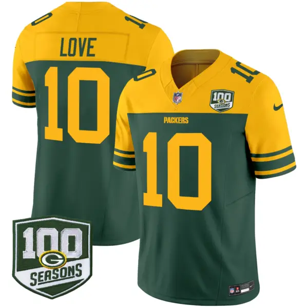 Mens Green Bay Packers Throwback 100Th Season Patch Vapor Limited Jersey Jordan Love Jersey Green