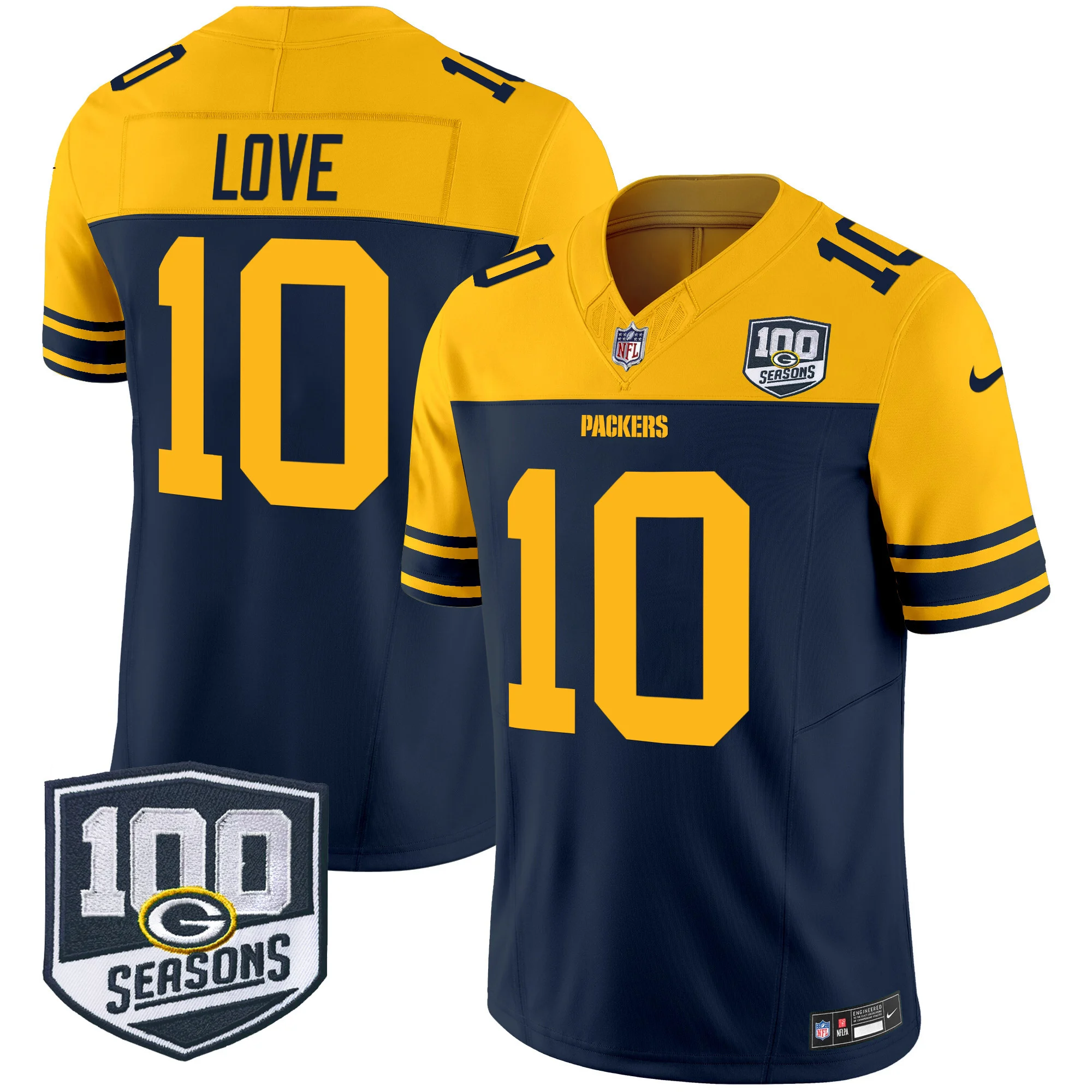 Mens Green Bay Packers Throwback 100Th Season Patch Vapor Limited Jersey Jordan Love Jersey Navy