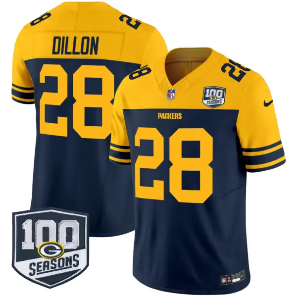 Mens Green Bay Packers Throwback 100Th Season Patch Vapor Limited Jersey AJ Dillon Jersey Navy