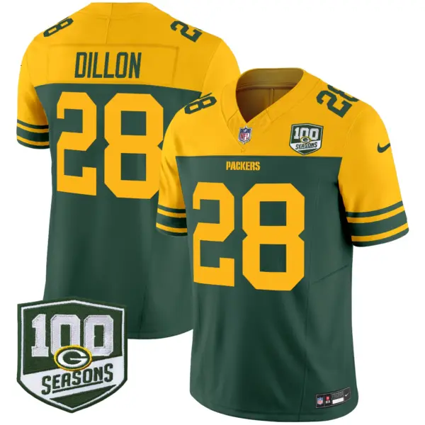 Mens Green Bay Packers Throwback 100Th Season Patch Vapor Limited Jersey AJ Dillon Jersey Green