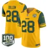 Mens Green Bay Packers Throwback 100Th Season Patch Vapor Limited Jersey AJ Dillon Jersey Gold