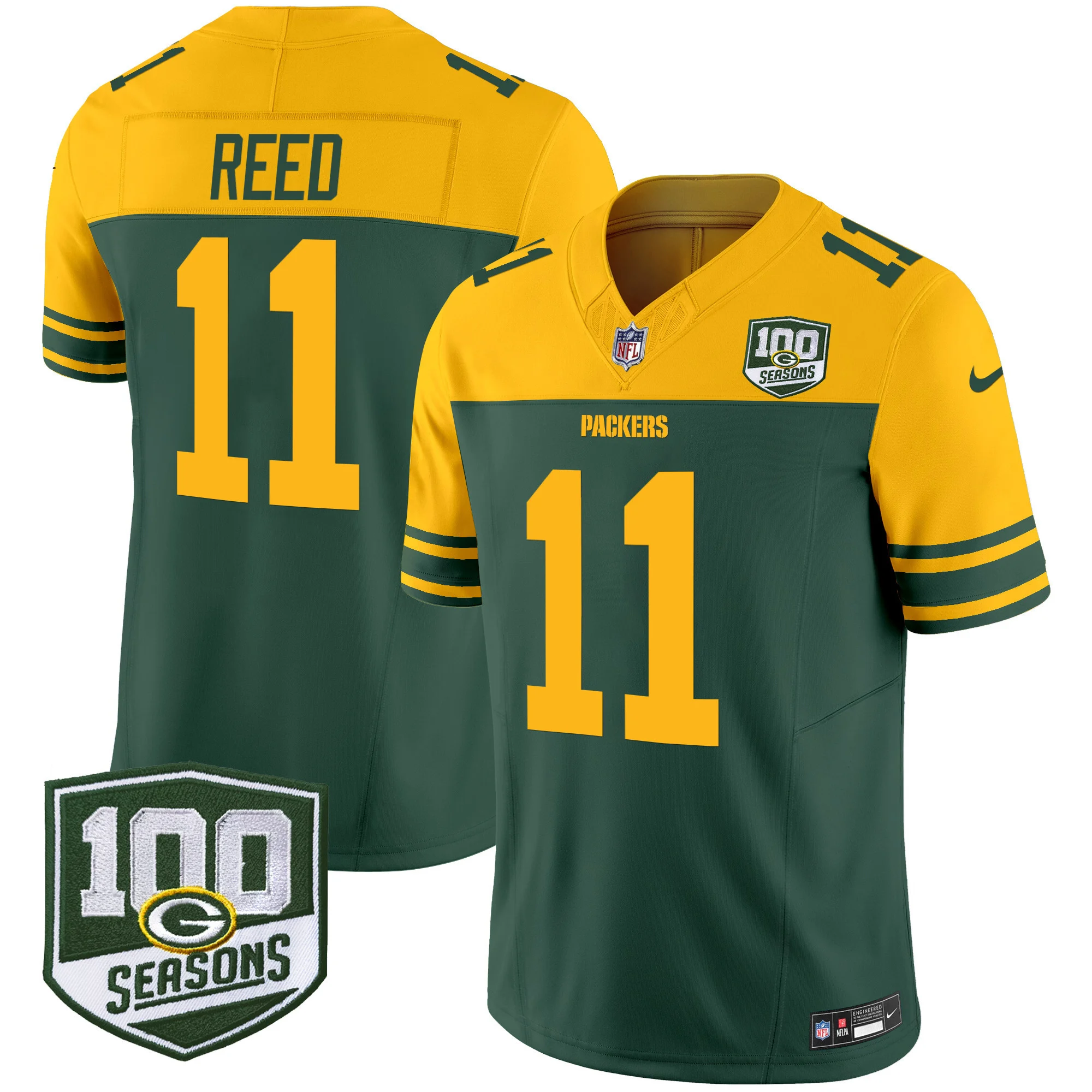 Mens Green Bay Packers Throwback 100Th Season Patch Vapor Limited Jersey Jayden Reed Jersey Green