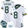 Mens Green Bay Packers 4X Champs Home Patch Vapor Jersey Sean Clifford Jersey White