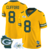 Mens Green Bay Packers 4X Champs Home Patch Vapor Jersey Sean Clifford Jersey Gold