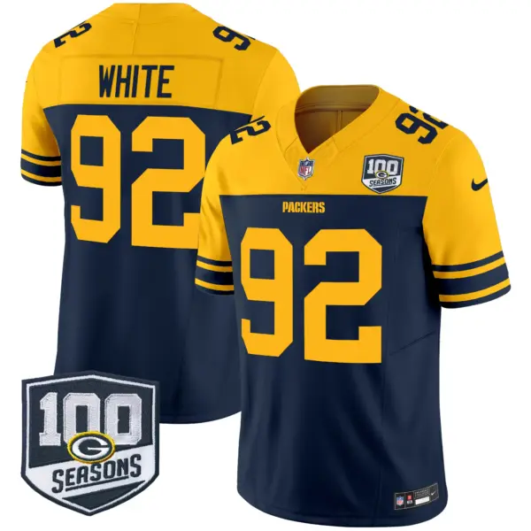 Mens Green Bay Packers Throwback 100Th Season Patch Vapor Limited Jersey Reggie White Jersey Navy