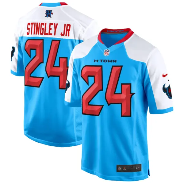 Mens Houston Texans 2024 Game Jersey Derek Stringley Jr Jersey Blue Alternate