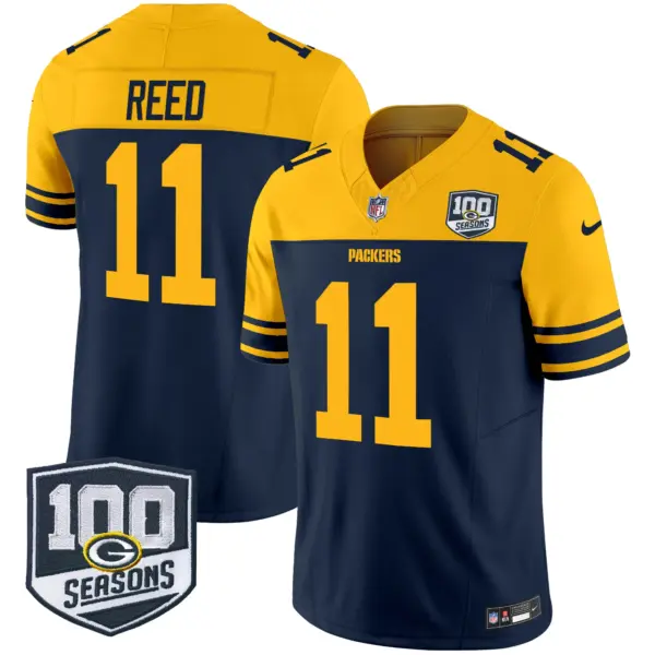 Mens Green Bay Packers Throwback 100Th Season Patch Vapor Limited Jersey Jayden Reed Jersey Navy