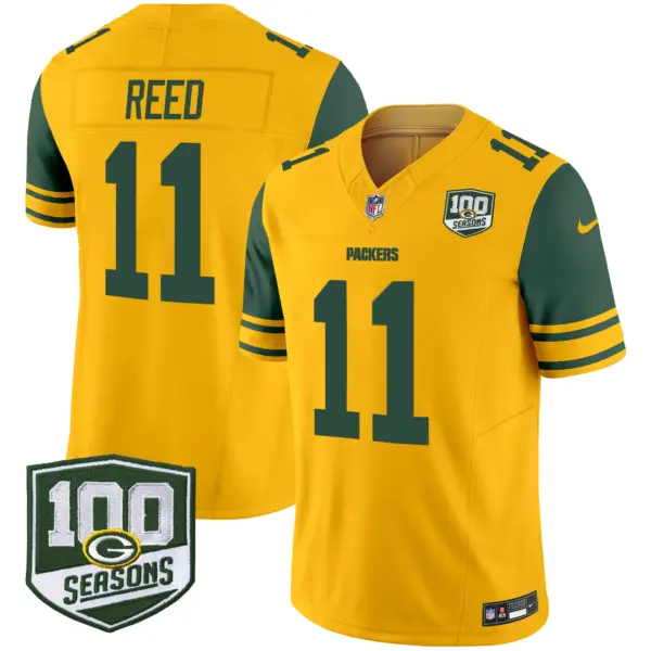 Mens Green Bay Packers Throwback 100Th Season Patch Vapor Limited Jersey Jayden Reed Jersey Gold