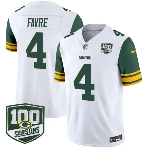 Mens Green Bay Packers Throwback 100Th Season Patch Vapor Limited Jersey Brett Favre Jersey White