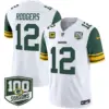 Mens Green Bay Packers Throwback 100Th Season Patch Vapor Limited Jersey Aaron Rodgers Jersey White