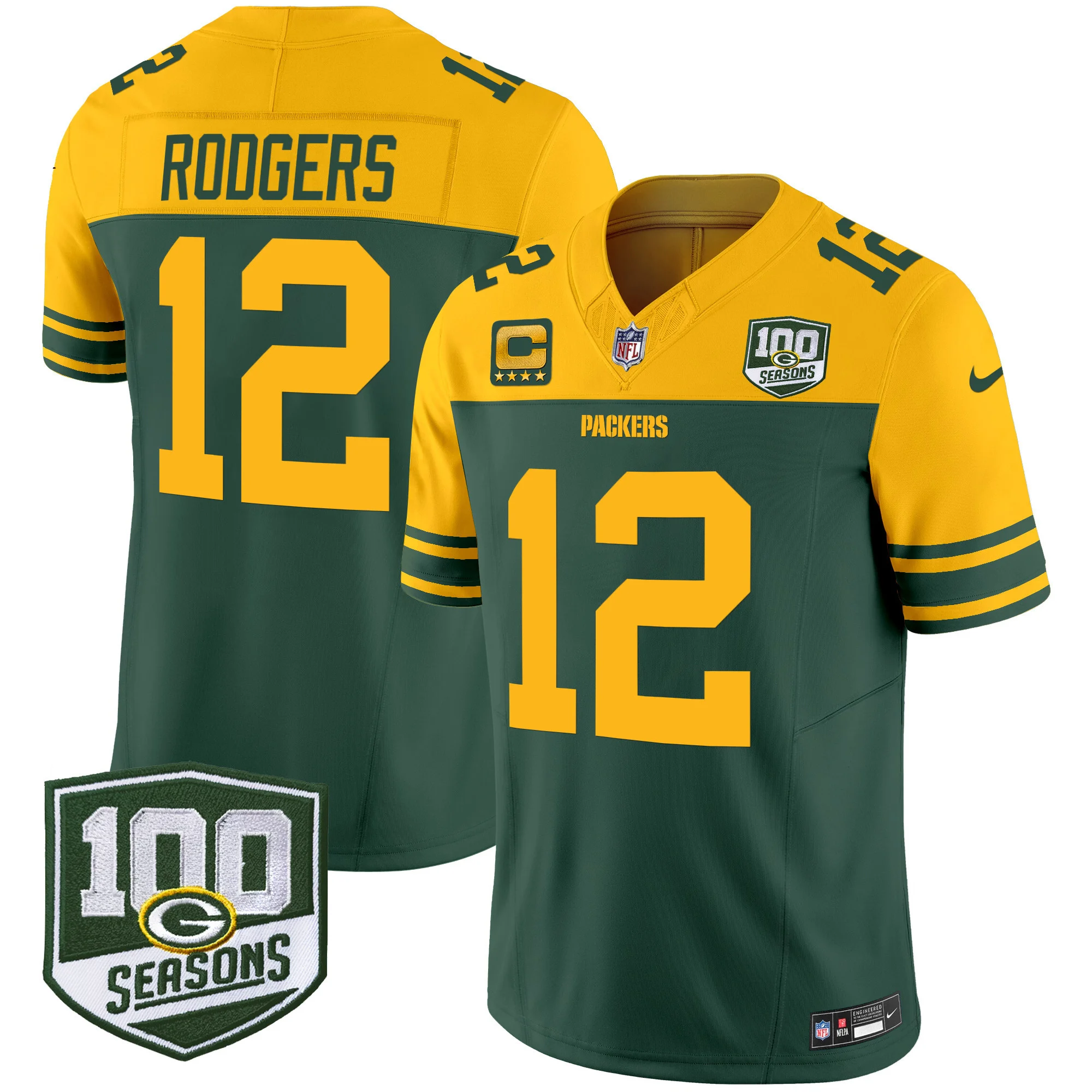 Mens Green Bay Packers Throwback 100Th Season Patch Vapor Limited Jersey Aaron Rodgers Jersey Green