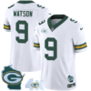 Mens Green Bay Packers 4X Champs Home Patch Vapor Jersey Christian Watson Jersey White