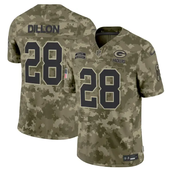 Mens Green Bay Packers 2024 Salute To Service Vapor Limited Jersey AJ Dillon Jersey Olive Camo