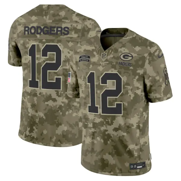 Mens Green Bay Packers 2024 Salute To Service Vapor Limited Jersey Aaron Rodgers Jersey Olive Camo