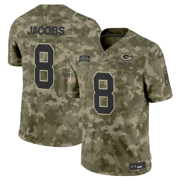 Mens Green Bay Packers 2024 Salute To Service Vapor Limited Jersey Josh Jacobs Jersey Olive Camo