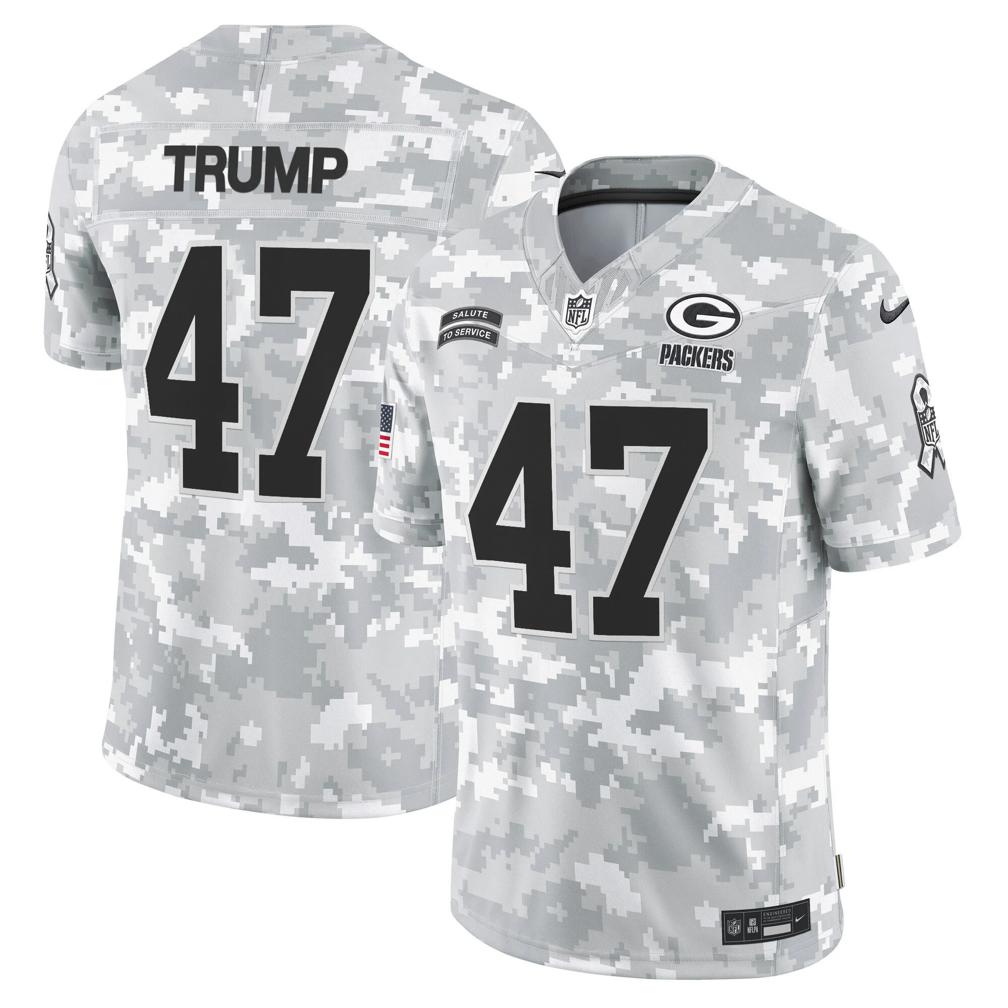 Mens Green Bay Packers 2024 Salute To Service Vapor Limited Jersey Donald Trump Jersey Arctic Camo