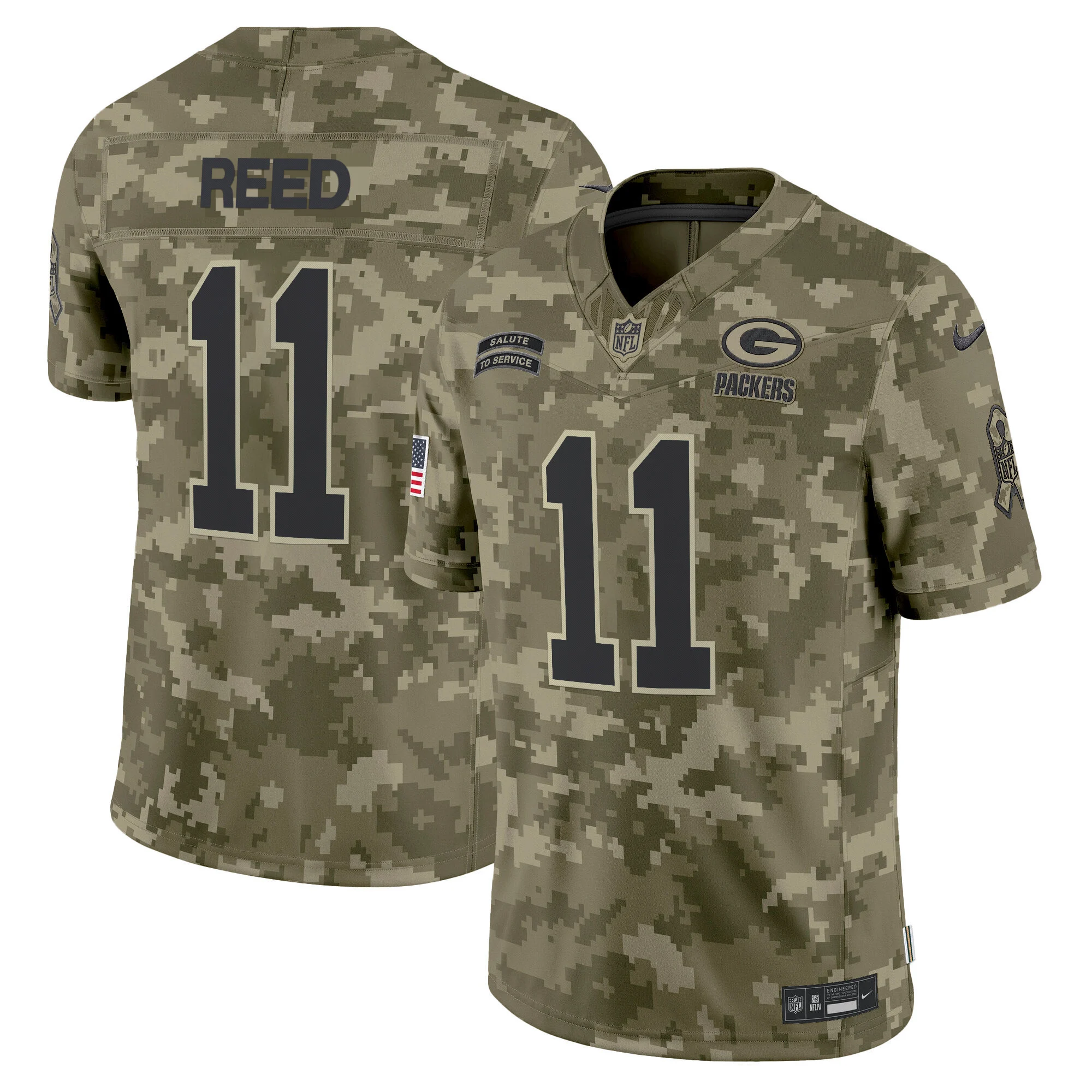 Mens Green Bay Packers 2024 Salute To Service Vapor Limited Jersey Jayden Reed Jersey Olive Camo