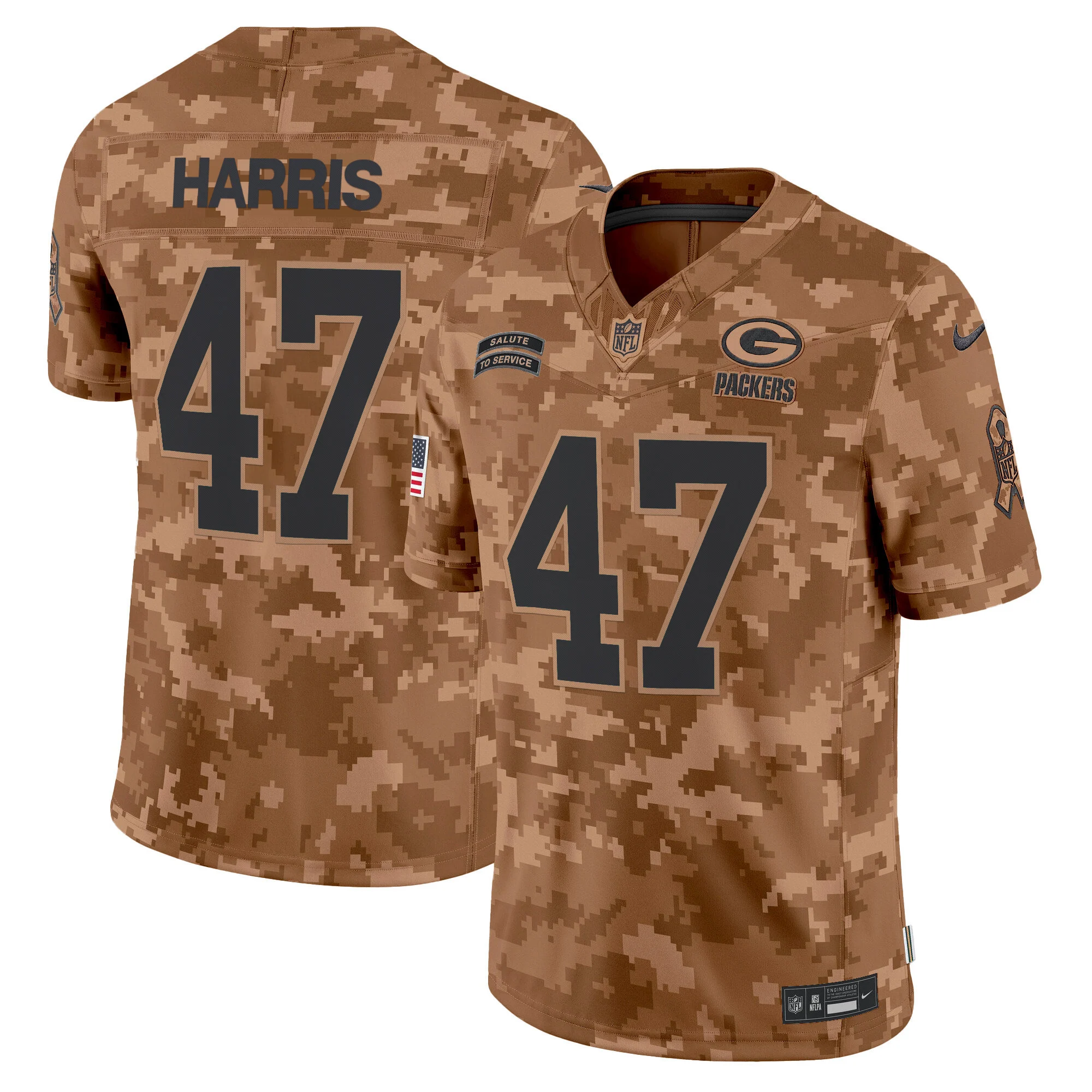 Mens Green Bay Packers 2024 Salute To Service Vapor Limited Jersey Kamala Harris Jersey Brown Camo