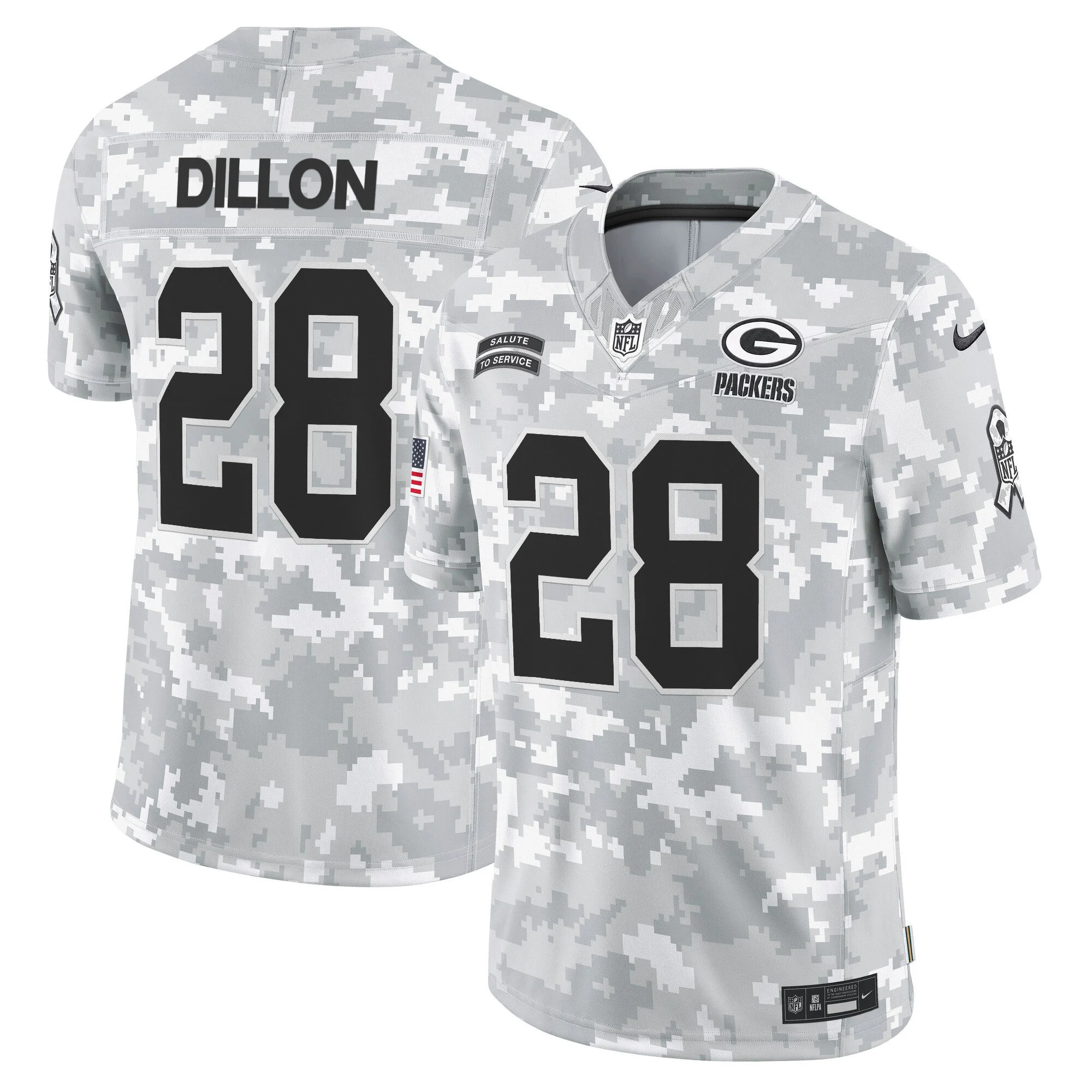 Mens Green Bay Packers 2024 Salute To Service Vapor Limited Jersey AJ Dillon Jersey Arctic Camo