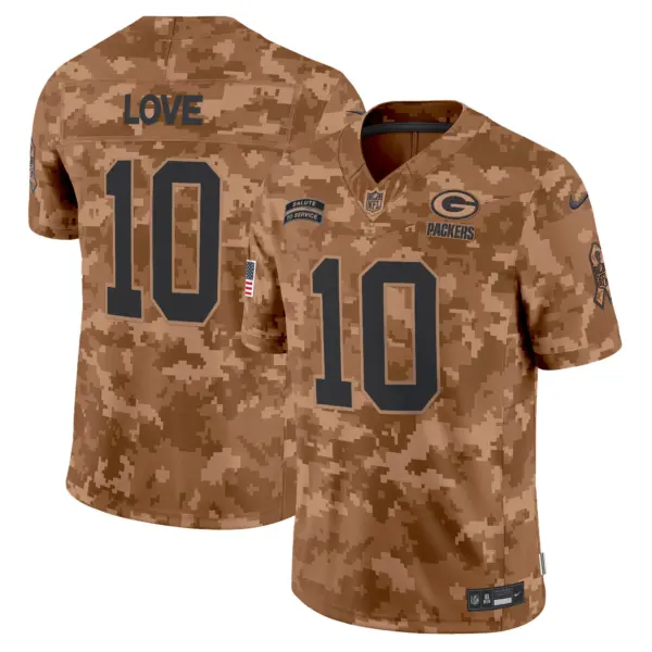 Mens Green Bay Packers 2024 Salute To Service Vapor Limited Jersey Jordan Love Jersey Brown Camo