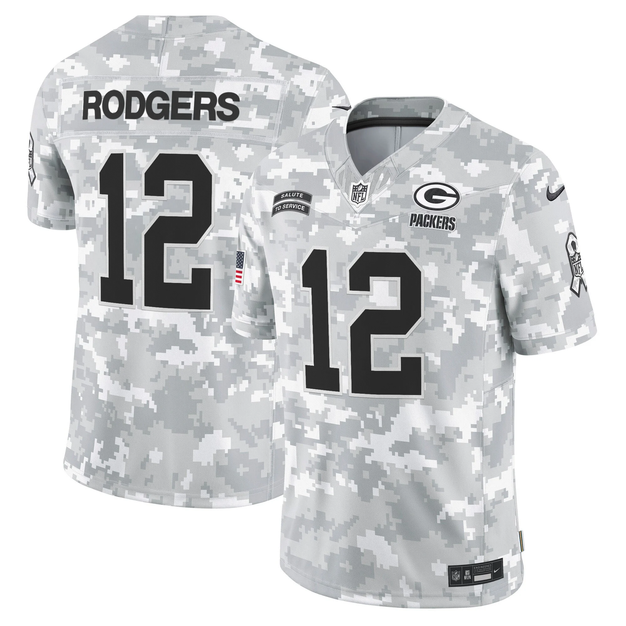 Mens Green Bay Packers 2024 Salute To Service Vapor Limited Jersey Aaron Rodgers Jersey Arctic Camo