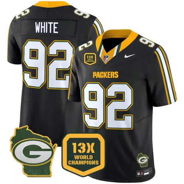 Mens Green Bay Packers 13 Time World Champions Home Patch Vapor Limited Jersey Reggie White Jersey Black