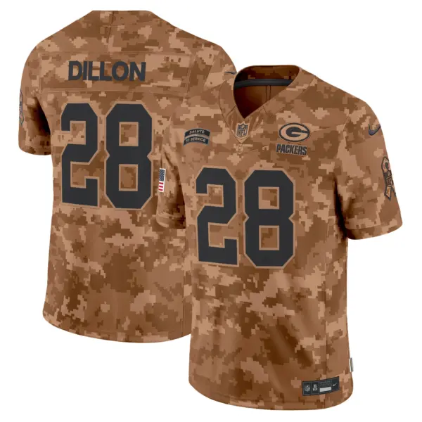 Mens Green Bay Packers 2024 Salute To Service Vapor Limited Jersey AJ Dillon Jersey Brown Camo