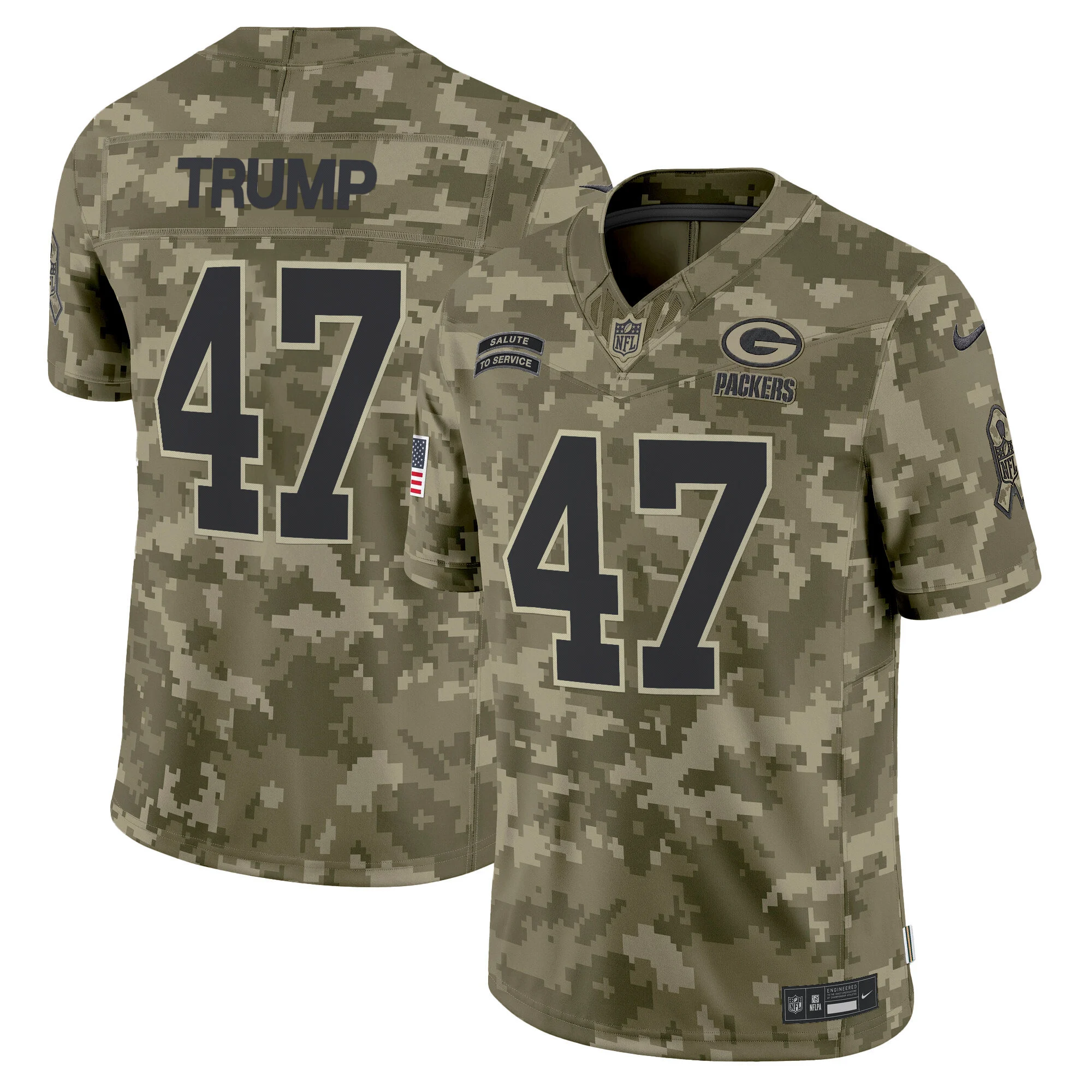 Mens Green Bay Packers 2024 Salute To Service Vapor Limited Jersey Donald Trump Jersey Olive Camo