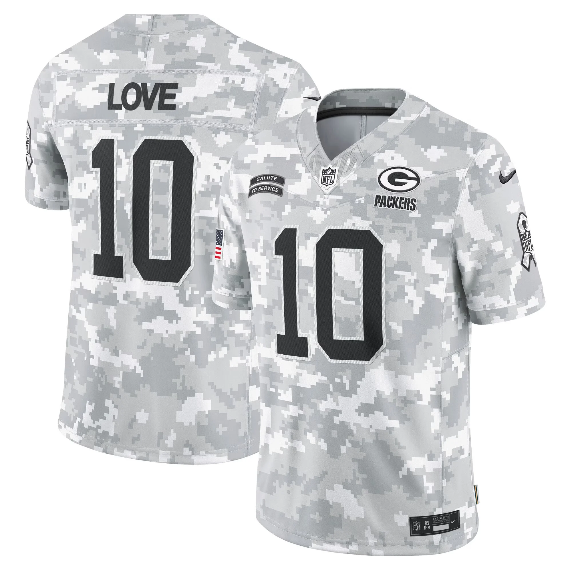 Mens Green Bay Packers 2024 Salute To Service Vapor Limited Jersey Jordan Love Jersey Arctic Camo