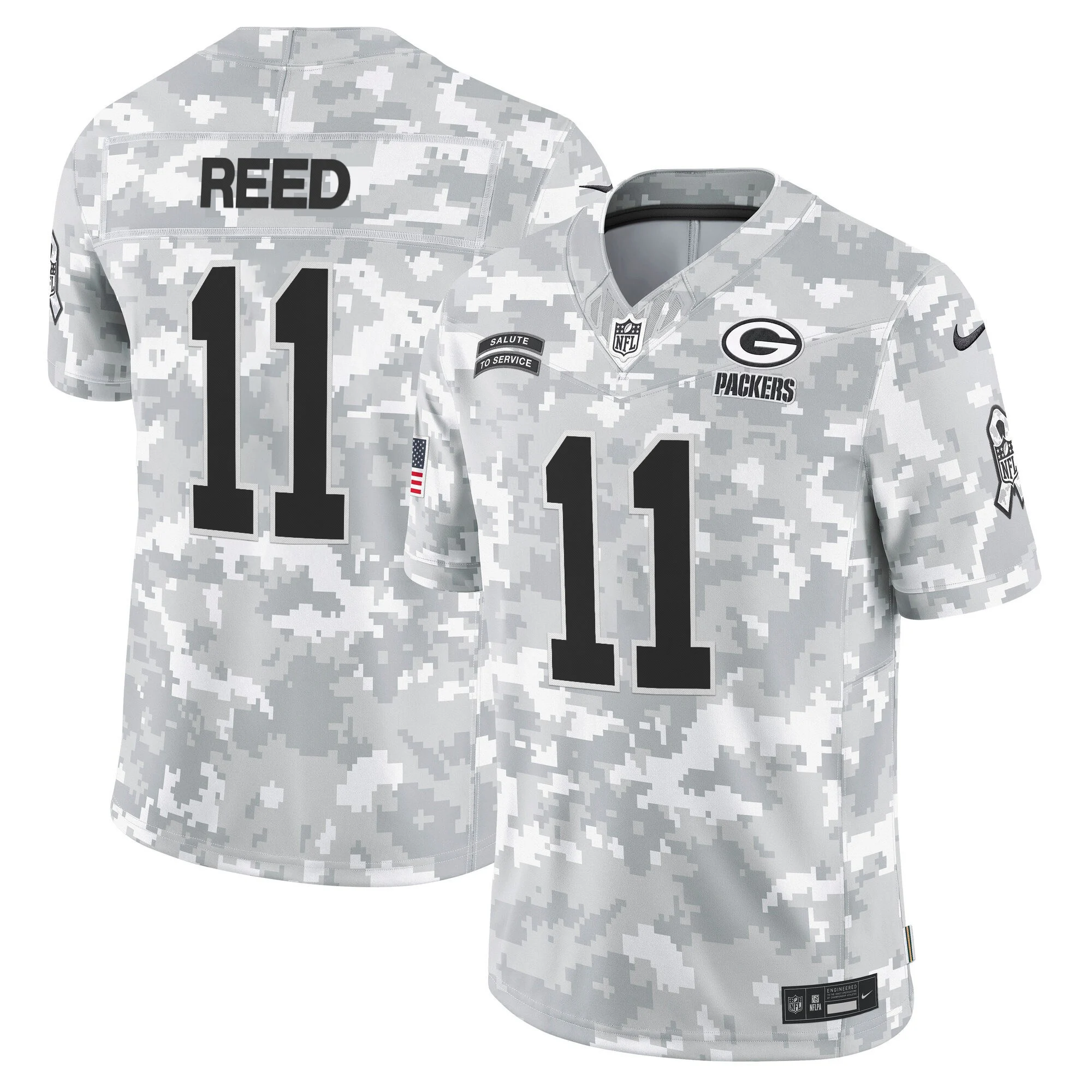 Mens Green Bay Packers 2024 Salute To Service Vapor Limited Jersey Jayden Reed Jersey Artic Camo