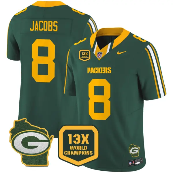 Mens Green Bay Packers 13 Time World Champions Home Patch Vapor Limited Jersey Josh Jacobs Jersey Green