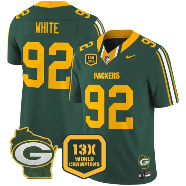 Mens Green Bay Packers 13 Time World Champions Home Patch Vapor Limited Jersey Reggie White Jersey Green